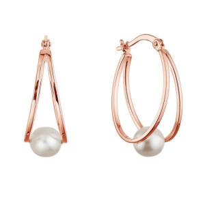 Pozlátené strieborné náušnice kruhy so syntetickou perlou 31325.1 rose gold