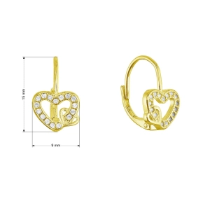 Pozlátené strieborné náušnice prepletené srdiečka 11718.1