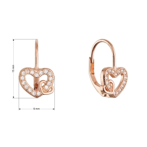 Pozlátené strieborné náušnice prepletené srdiečka 11718.1 rose gold