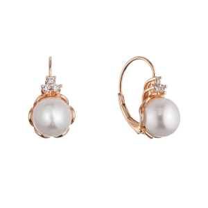 Pozlátené strieborné náušnice s riečnou perlou usadenou v kvietku 21108.1 rose gold