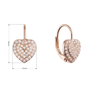 Pozlátené strieborné náušnice trblietavé srdce 11714.1 rose gold