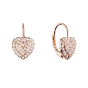Pozlátené strieborné náušnice trblietavé srdce 11714.1 rose gold