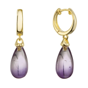 Pozlátené visiace náušnice kvapky s ametystom 11733.3