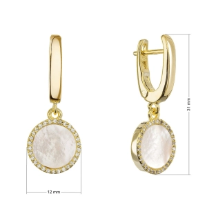 Pozlátené visiace náušnice s bielou perleťou 11734.1