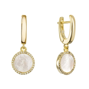 Pozlátené visiace náušnice s bielou perleťou 11734.1