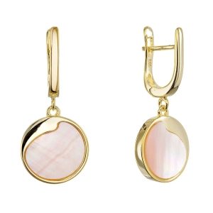 Pozlátené visiace náušnice s ružovou perleťou 11739.3
