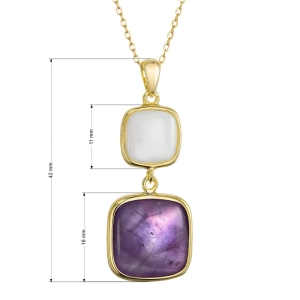 Pozlátený náhrdelník s ametystom a bielou perleťou 12170.3