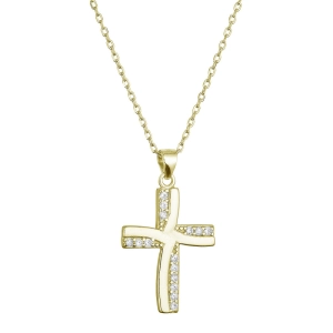 Pozlátený strieborný náhrdelník kríž so zirkónmi 12135.1 crystal