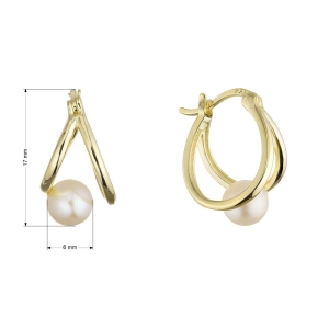 Pozlátené náušnice kruhy s bielou riečnou perlou 21130.1