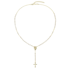 Pozlátený ruženec s bielymi riečnymi perlami 22062.1