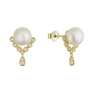 Pozlátené ozdobné náušnice s riečnou perlou 21122.1