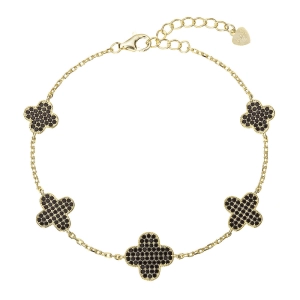 Pozlátený náramok so štvorlístkami 13108.3 čierny