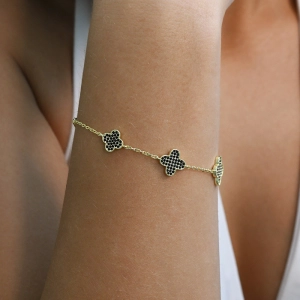 Pozlátený náramok so štvorlístkami 13108.3 čierny