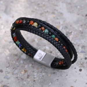 Kožený pánsky náramok s farebnými korálkami 43087.3