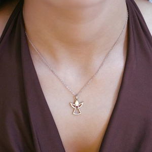 Oceľový náhrdelník anjel so Swarovski kryštálmi červený 42043.3