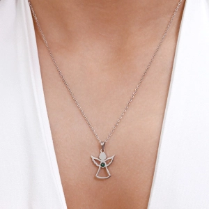 Oceľový náhrdelník anjel so Swarovski kryštálmi zelený 42043.3