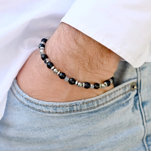 Oceľový náramok s achátom 43082.3 čierny