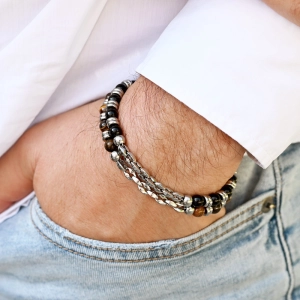 Oceľový náramok s achátom 43083.3 čierny