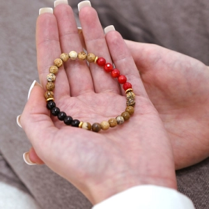 Oceľový náramok s minerálnymi kameňmi achát, jaspis, koral 43080.3