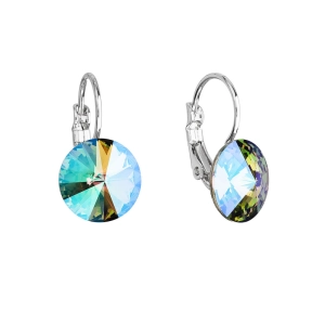 Náušnice bižutérie so Swarovski kryštálmi zelené fialové okrúhle 51002.5