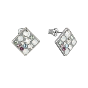 Náušnice bižutérie so Swarovski kryštálmi mix farieb biela zelená fialová kosoštvorec 51032.3 antique