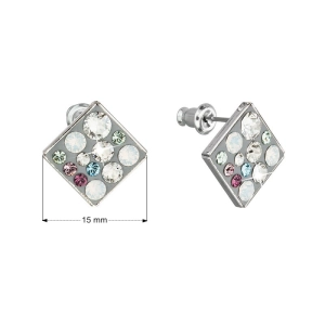 Náušnice bižutérie so Swarovski kryštálmi mix farieb biela zelená fialová kosoštvorec 51032.3 antique