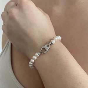 Perlový náramok z pravých riečnych perál biely 23002.1