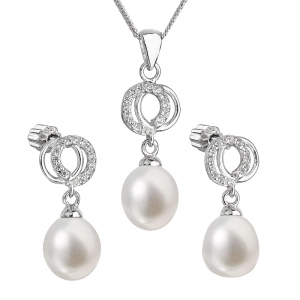 Perlová súprava vrátane retiazky z riečnych perál biela 29003.1
