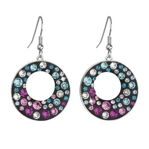 Náušnice bižutérie so Swarovski kryštálmi fialové okrúhle 51040.3 jet mix