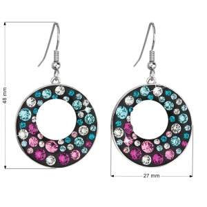 Náušnice bižutérie so Swarovski kryštálmi fialové okrúhle 51040.3 jet mix