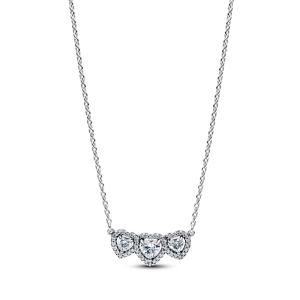 Pandora náhrdelník trojité srdce strieborný