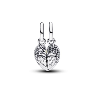 Pandora Magnetický strieborný prívesok s vtáčikmi, kráľovsky zeleným kryštálom, žltým a tieňovaným ružovým smaltom, ktorý sa dá deliť.